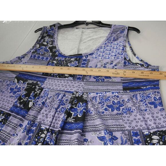 Women's Blue & Black Patchwork Sleeveless A-Line Dress XXL - Picture 4 of 7